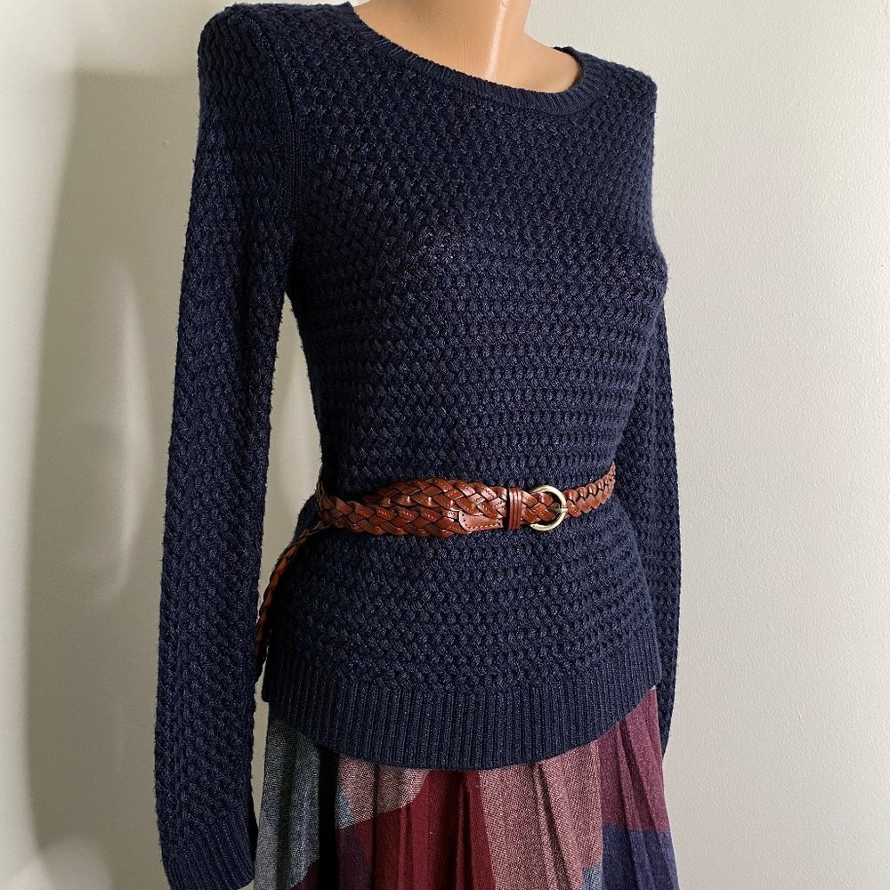 Banana Republic Navy blue Woven Cotton Blend Sz SP Heavy Weight Crew Neck Top